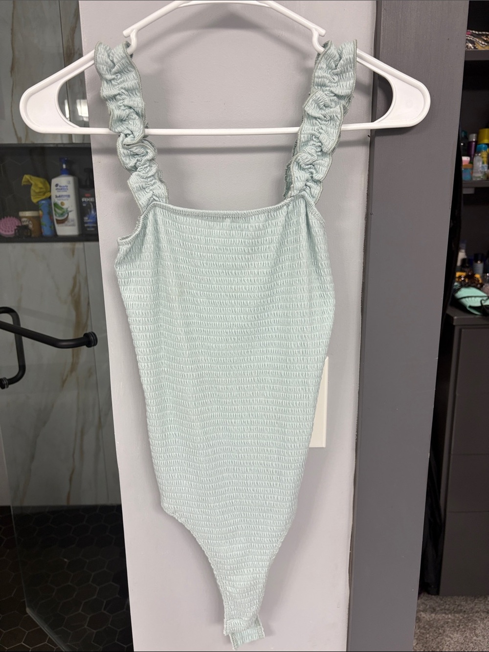 Karlie Light Mint Green Smocked Bodysuit with Ruffled Straps